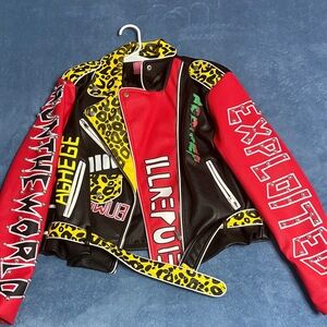 Azalea Wang Colorful Graphic Leather Jacket